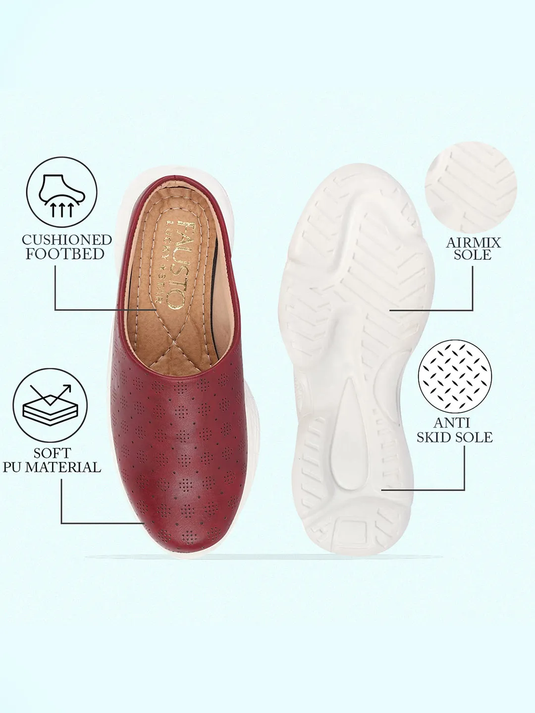 Women Cherry Back Open Classic Design Slip On Mules Shoes