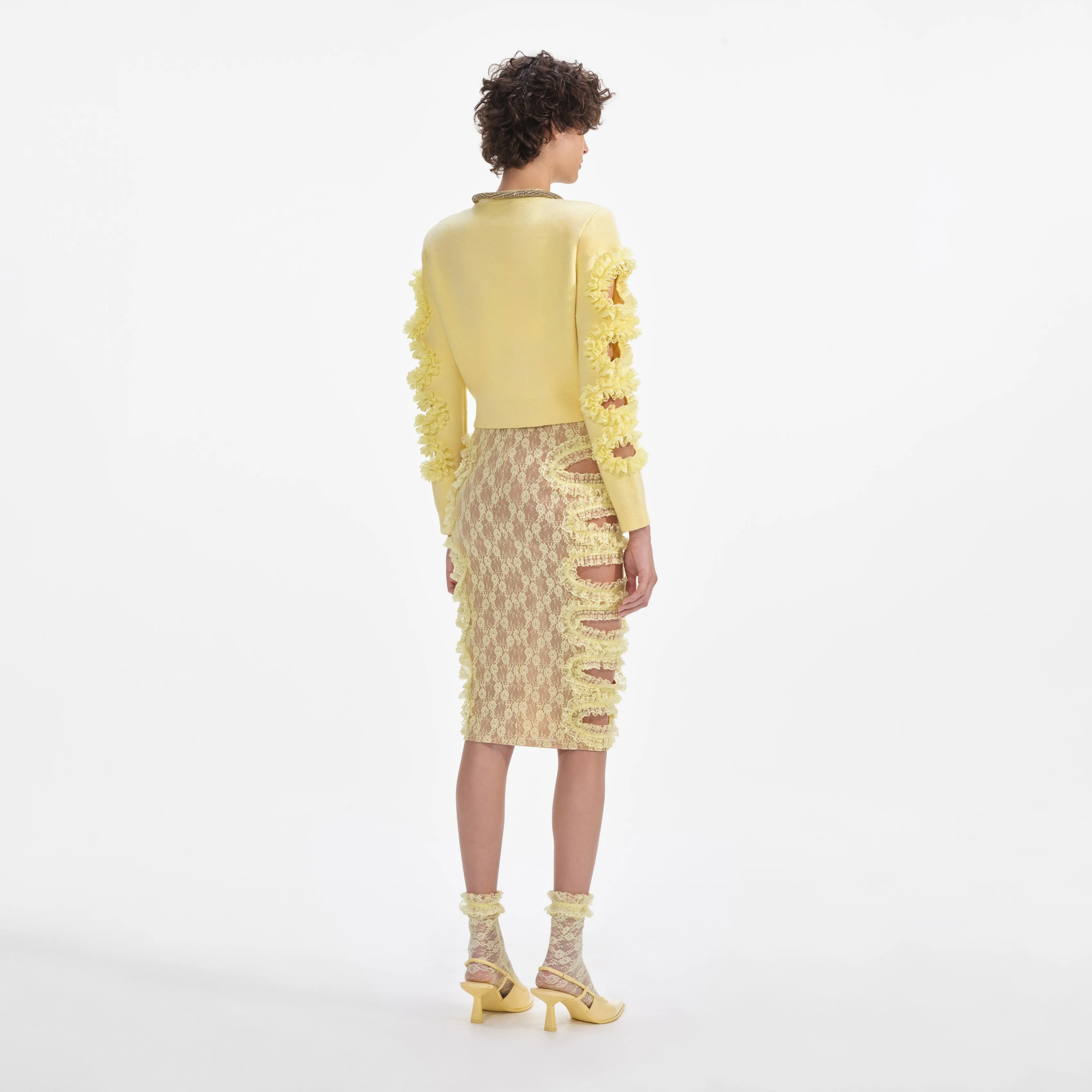 Yellow Cut Out Lace Detail Jumper