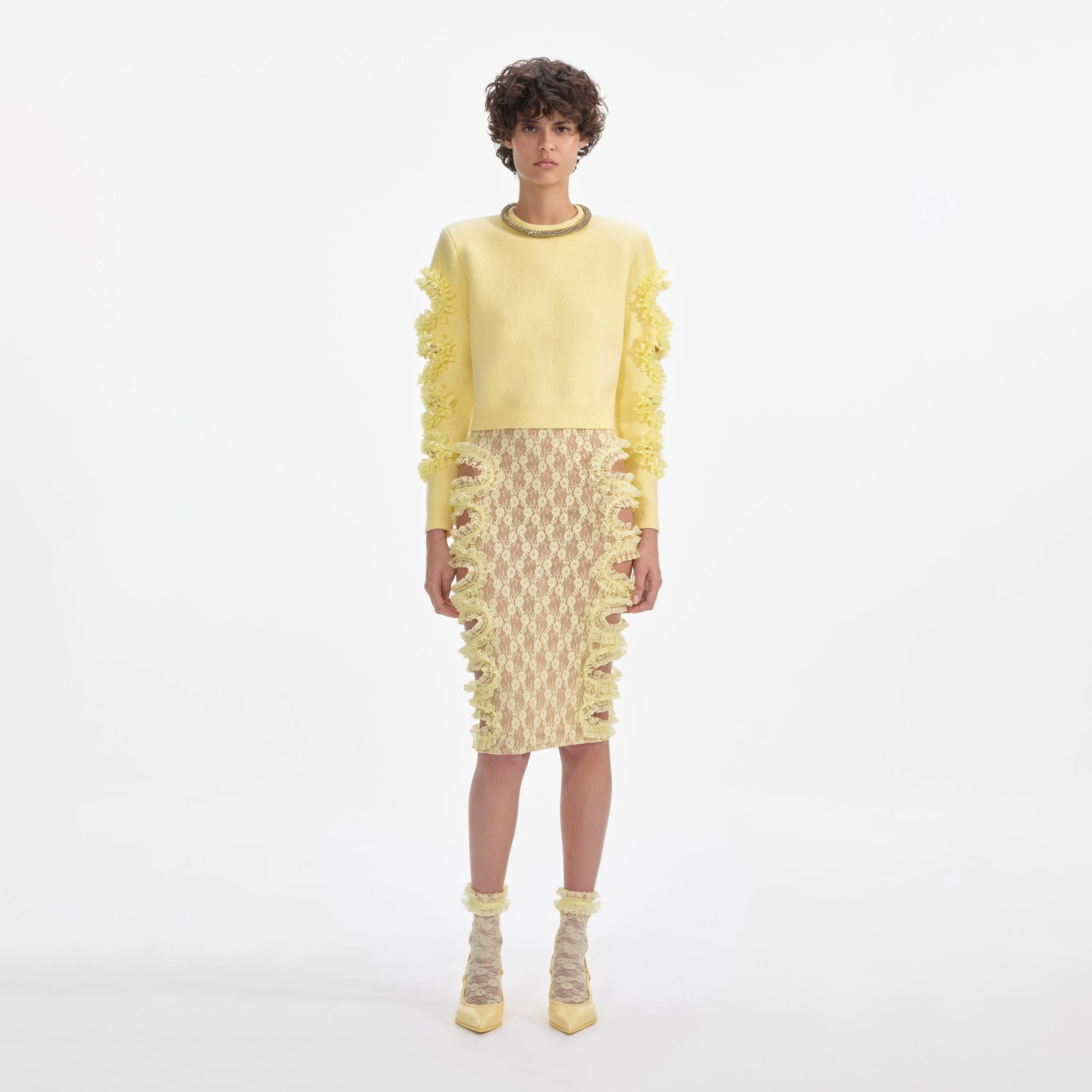 Yellow Cut Out Lace Detail Jumper