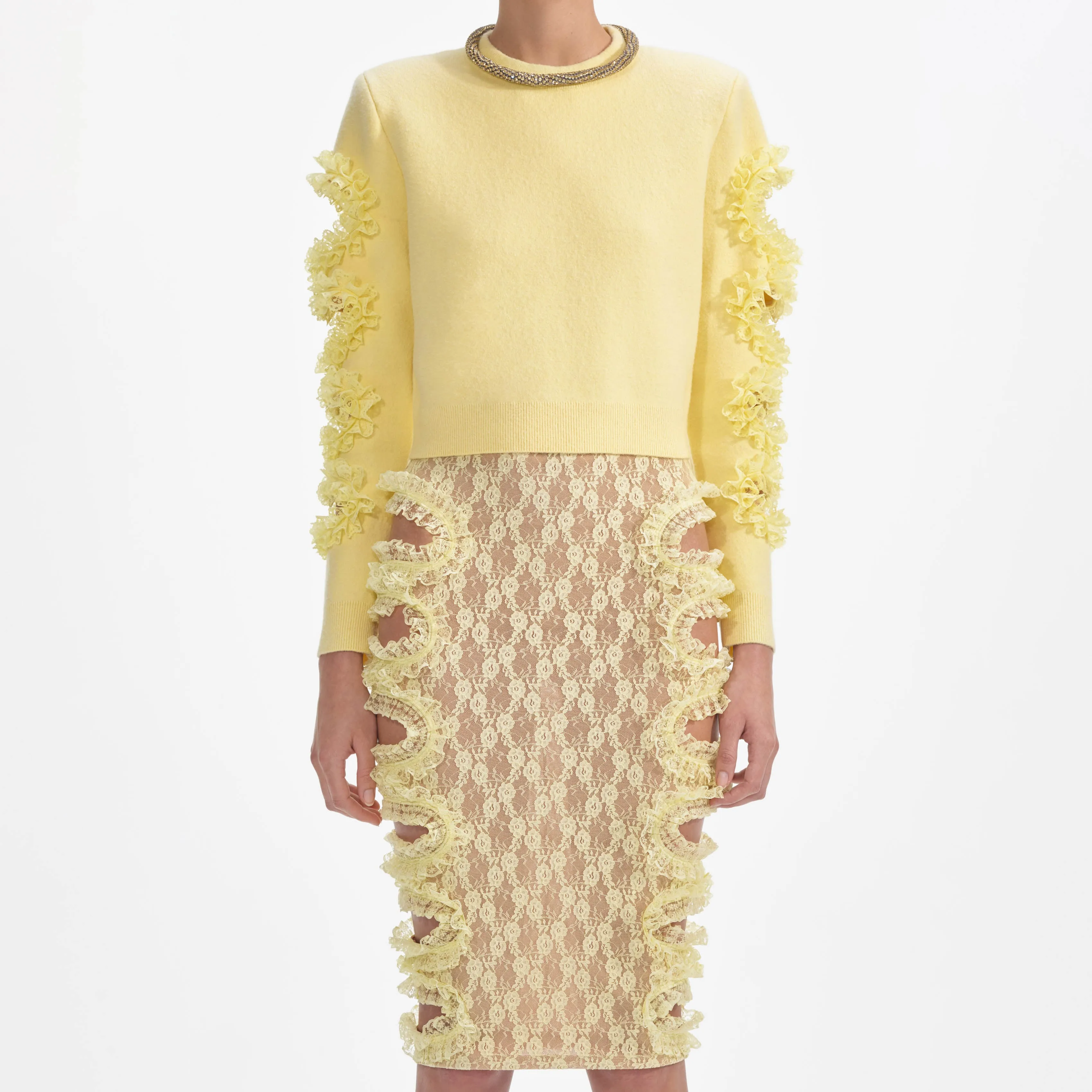 Yellow Cut Out Lace Detail Jumper