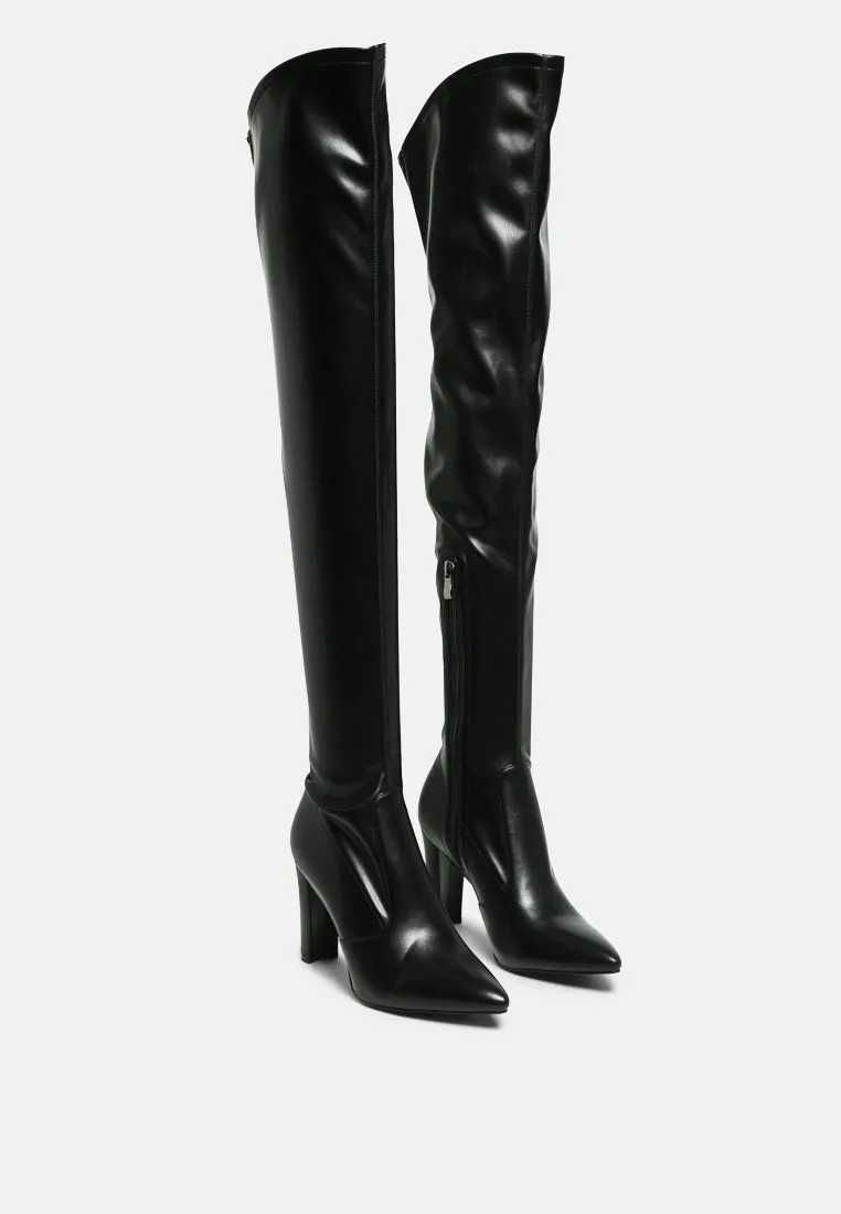 zade thigh high long boots in stretch patent pu