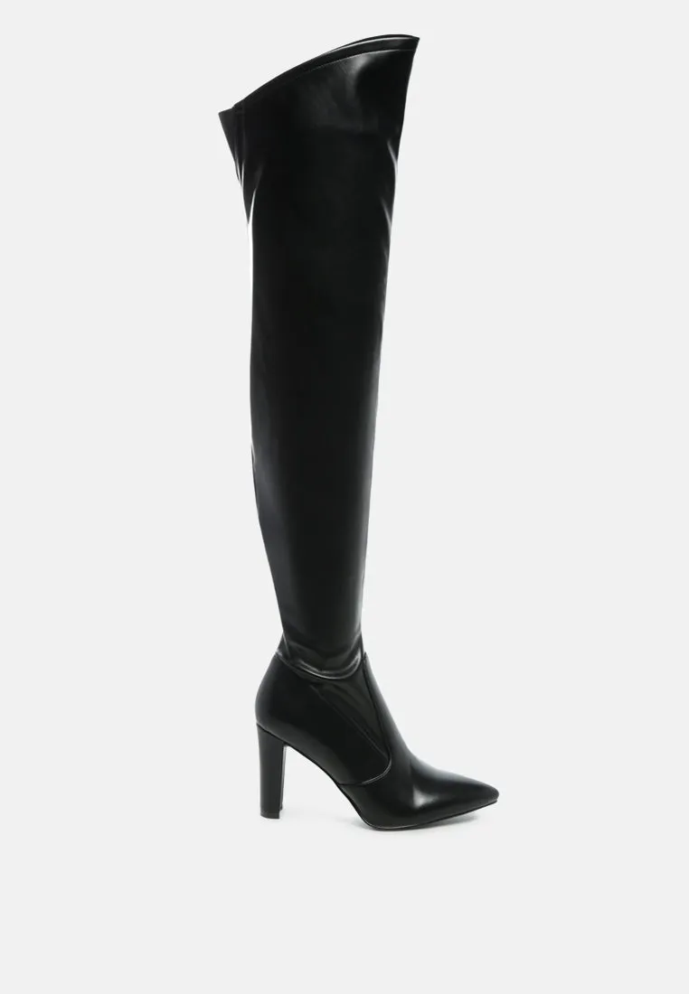 zade thigh high long boots in stretch patent pu