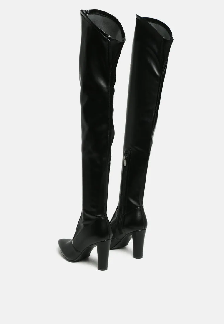 zade thigh high long boots in stretch patent pu